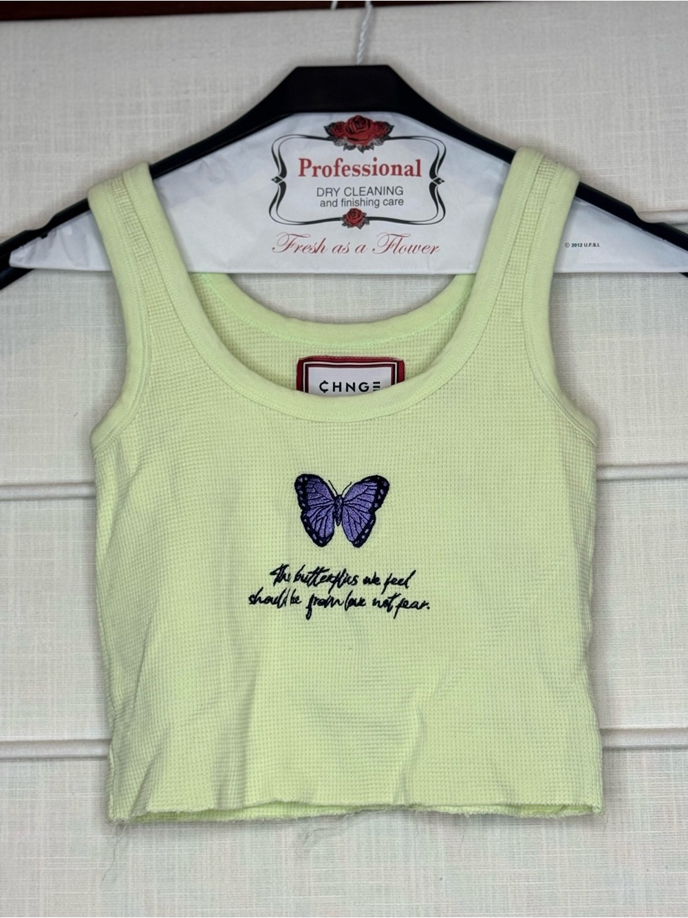 CHNGE Light Green Tank Top with Purple Butterfly